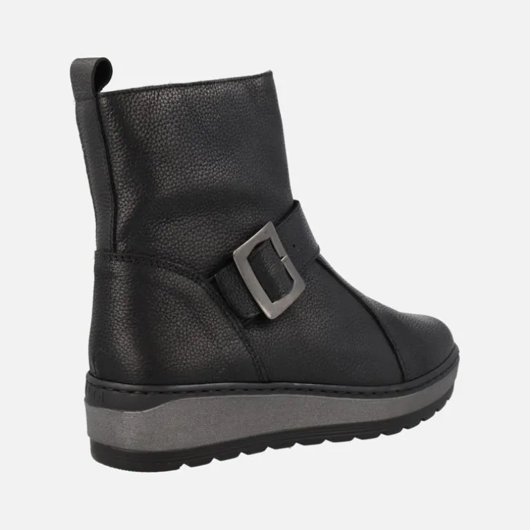 Botines confort en piel negra con adorno de hebilla