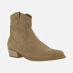 Botines cowboy Caliope en serraje con motivos pespunteados