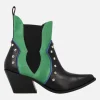 Botines cowboy en combinado negro y verde con remaches metálicos