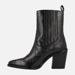 Botines cowboy en piel negra con caña alta y tacones de 8 cms