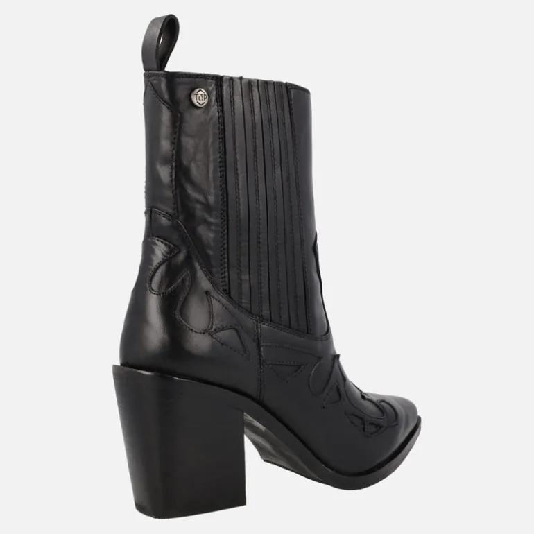 Botines cowboy en piel negra con caña alta y tacones de 8 cms