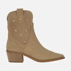 Botines cowboy en serraje camel con estrellas doradas