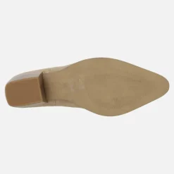 Botines cowboy Yanina en serraje beige con bordados