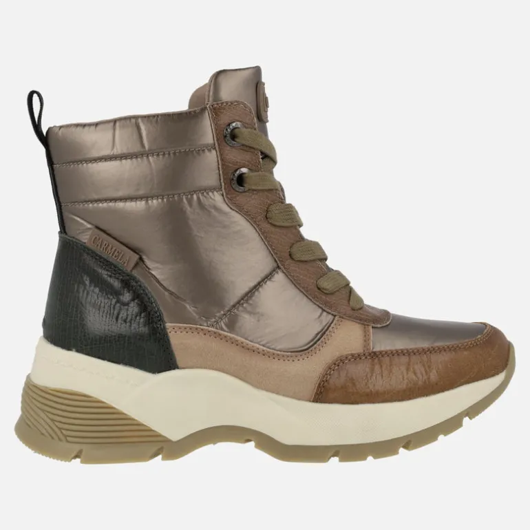 Botines de cordones acolchados multimaterial para mujer