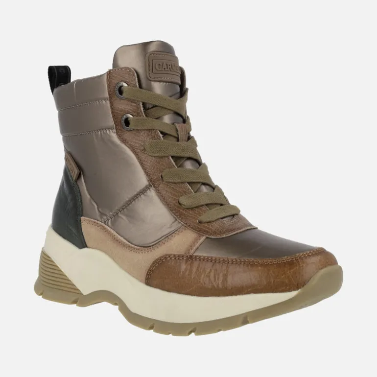 Botines de cordones acolchados multimaterial para mujer