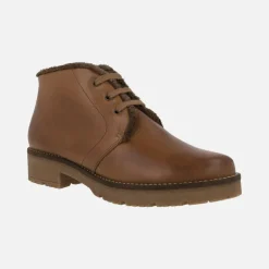 Botines de cordones en piel cuero con forro de pelo
