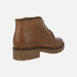 Botines de cordones en piel cuero con forro de pelo