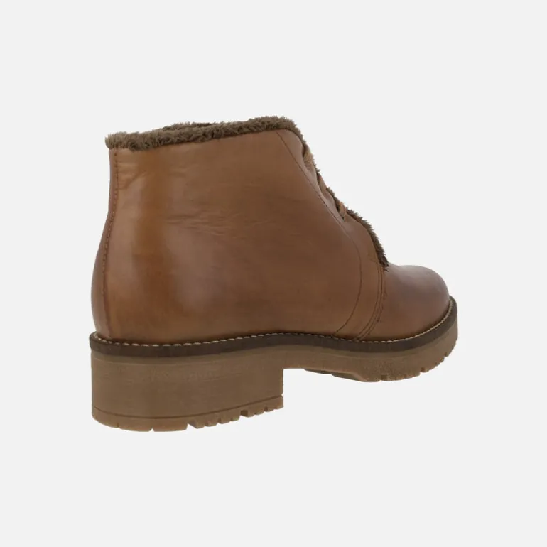 Botines de cordones en piel cuero con forro de pelo