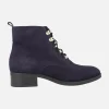 Botines de cordones en serraje azul marino con cremallera lateral