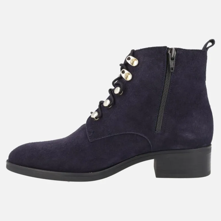 Botines de cordones en serraje azul marino con cremallera lateral