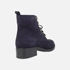 Botines de cordones en serraje azul marino con cremallera lateral
