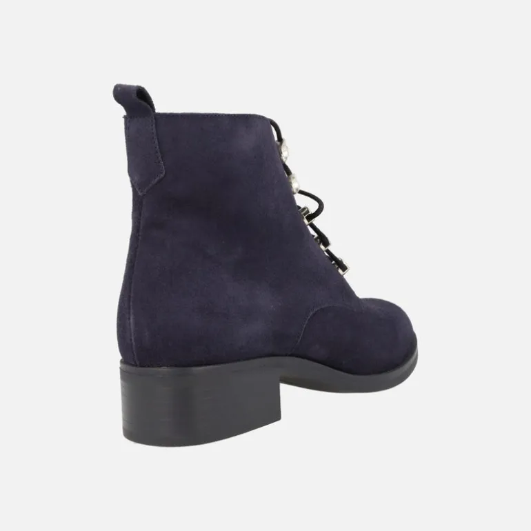 Botines de cordones en serraje azul marino con cremallera lateral