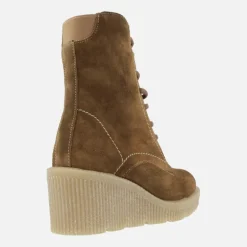 Botines de cordones en serraje cuero con cuña alta