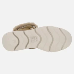 Botines de cordones en serraje camel con collarín de pelo