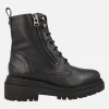 Botines de cordones estilo militar en piel negra con cremalleras
