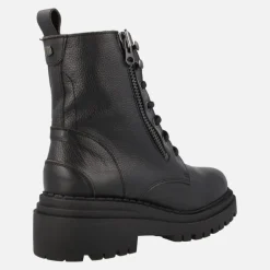 Botines de cordones estilo militar en piel negra con cremalleras