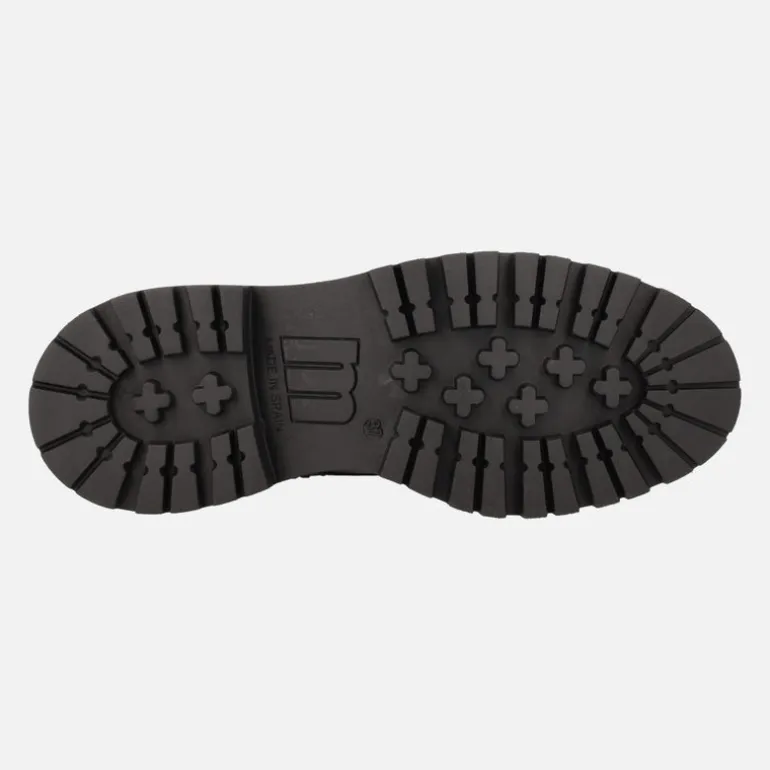 Botines de cordones estilo militar en piel negra con cremalleras