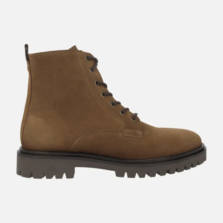 Botines de cordones para hombre en serraje cuero con cremallera lateral