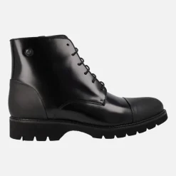 Botines de cordones para hombre en antik negro con talón y puntera mates