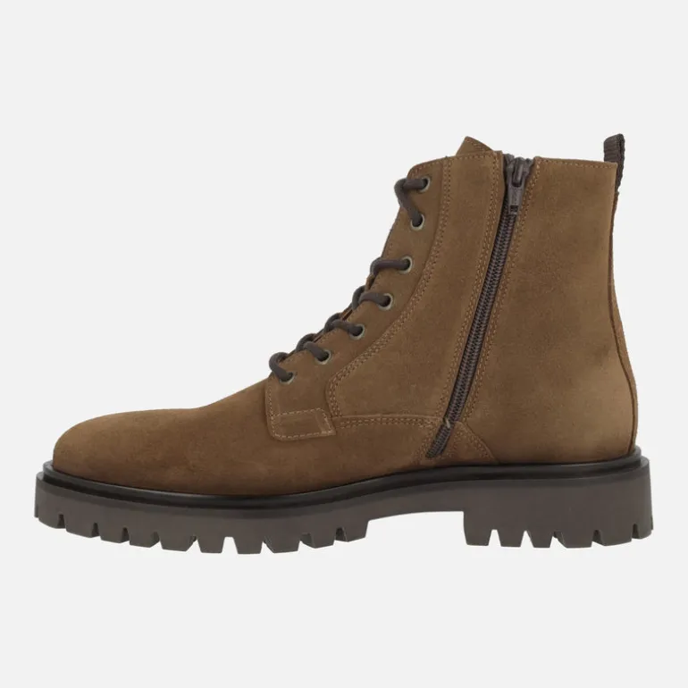 Botines de cordones para hombre en serraje cuero con cremallera lateral