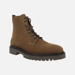 Botines de cordones para hombre en serraje cuero con cremallera lateral