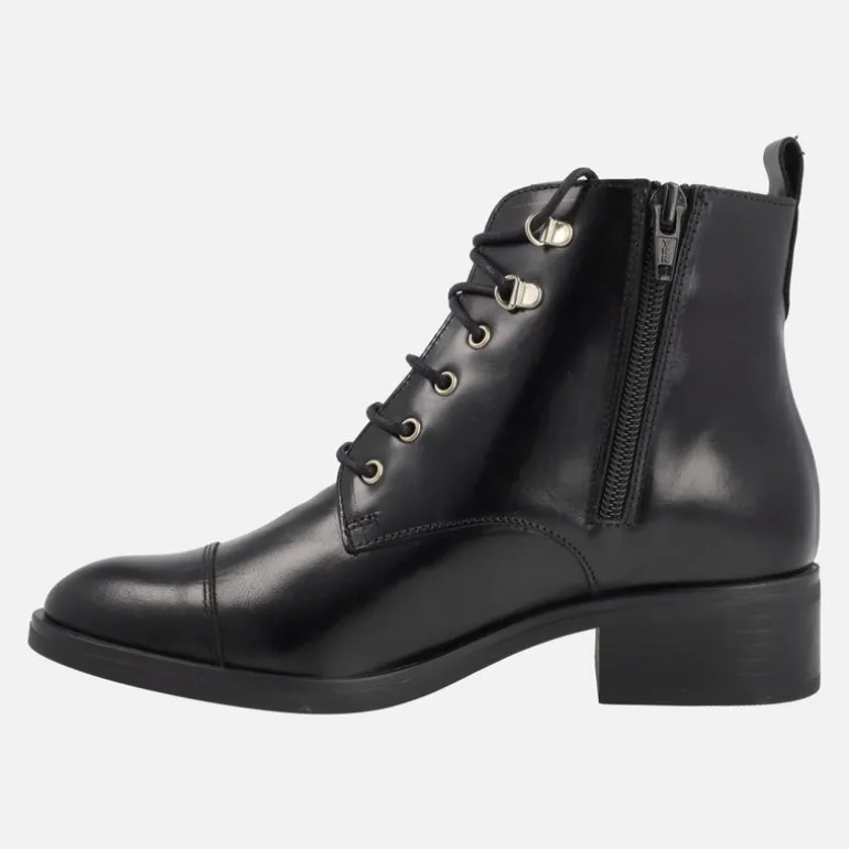 Botines de cordones para mujer en piel negra Funchal