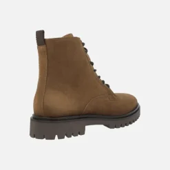 Botines de cordones para hombre en serraje cuero con cremallera lateral
