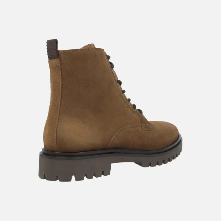 Botines de cordones para hombre en serraje cuero con cremallera lateral