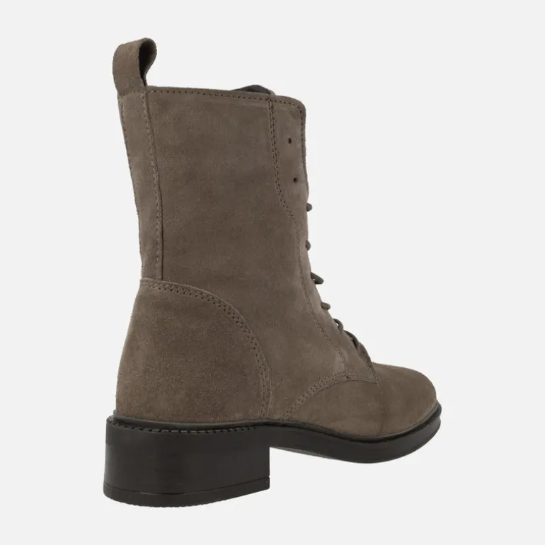 Botines de cordones Samantha en serraje topo con lengüeta joya
