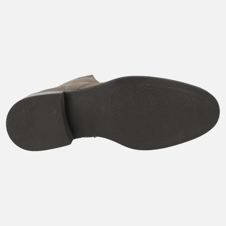 Botines de cordones Samantha en serraje topo con lengüeta joya
