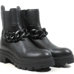 Botines de piel con adorno de cadena para mujer
