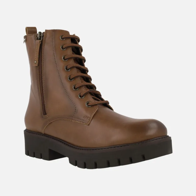 Botines de piel con cordones y cremallera con piso track