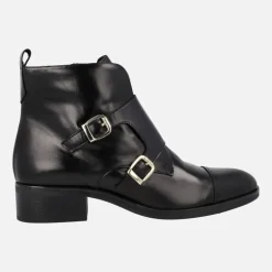 Botines de piel con hebillas y cremallera lateral