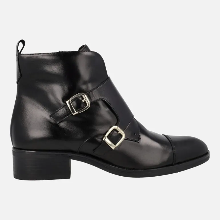 Botines de piel con hebillas y cremallera lateral