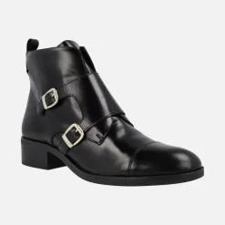 Botines de piel con hebillas y cremallera lateral