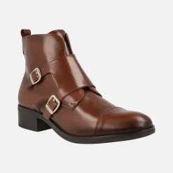 Botines de piel con hebillas y cremallera lateral