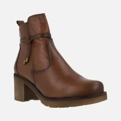 Botines de piel con tacón de goma y adorno de nudo