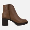 Botines de piel para mujer con tacones anchos y plataforma