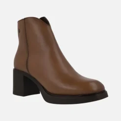 Botines de piel para mujer con tacones anchos y plataforma