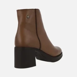 Botines de piel para mujer con tacones anchos y plataforma