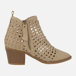 Botines de piel trenzada color beige con cremalleras