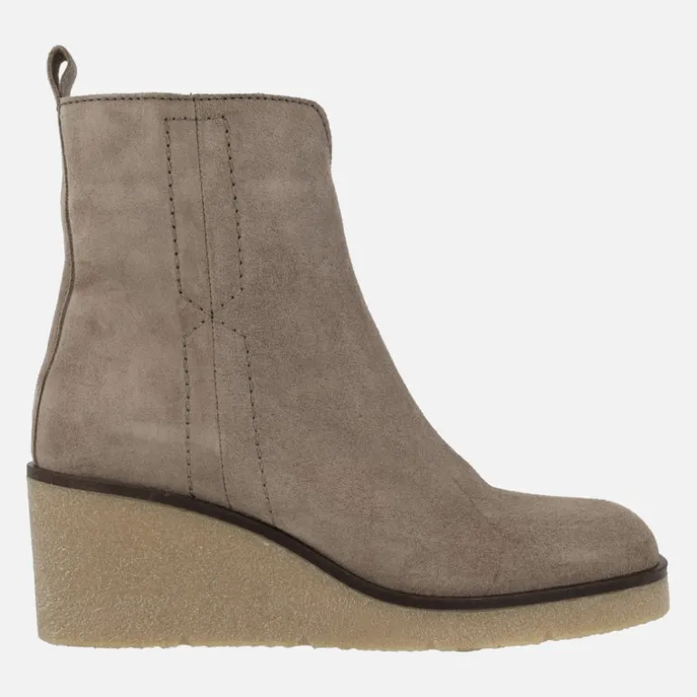 Botines de serraje color taupe Nadia con cuña de goma