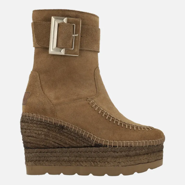 Botines de serraje con adorno de maxi hebilla y plataforma de yute