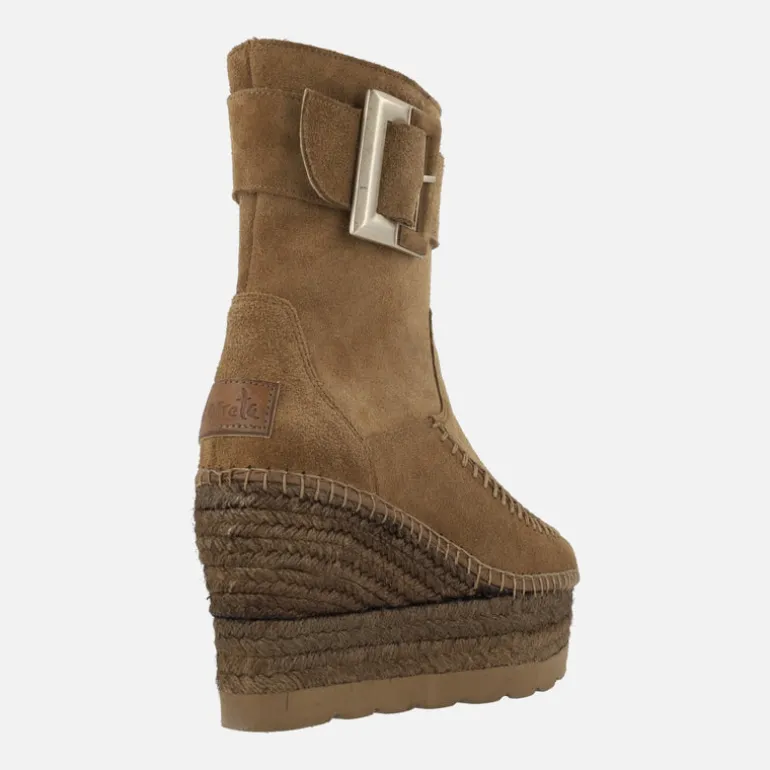Botines de serraje con adorno de maxi hebilla y plataforma de yute