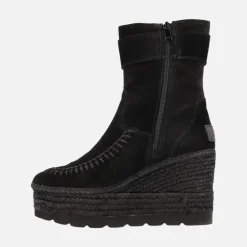 Botines de serraje con adorno de maxi hebilla y plataforma de yute