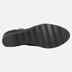 Botines de serraje con adorno de maxi hebilla y plataforma de yute