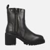 Botines de tacón en piel negra con cremalleras laterales