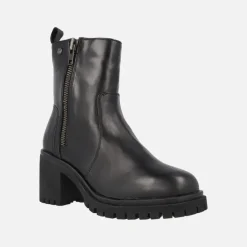 Botines de tacón en piel negra con cremalleras laterales