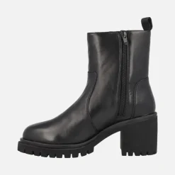 Botines de tacón en piel negra con cremalleras laterales