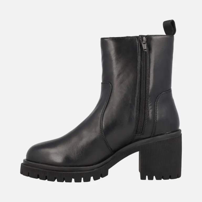 Botines de tacón en piel negra con cremalleras laterales